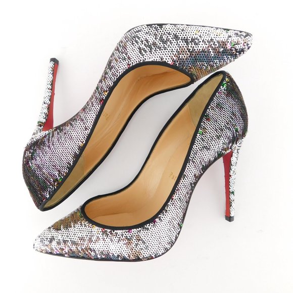 CHRISTIAN LOUBOUTIN Reversible Sparkly Sequin Heel Pumps 37 - Picture 5 of 10